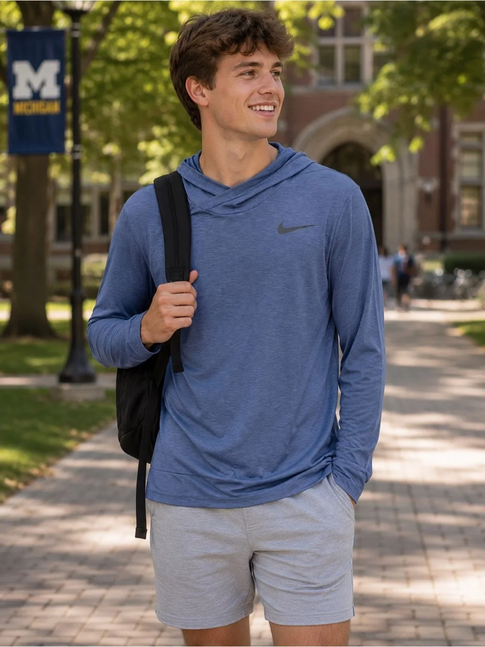 Nike Hyper Dry Blue Hooded Athletic Long Sleeve Training Shirt